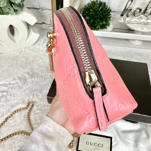 Gucci pink guccissima leather cosmetic clutch or wear as crossbody! - Picture 6 of 13